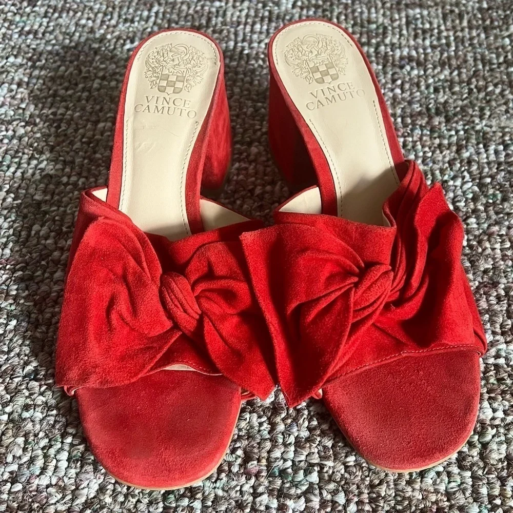 Vince Camuto Red Bow Heeled Slides Size 7.5